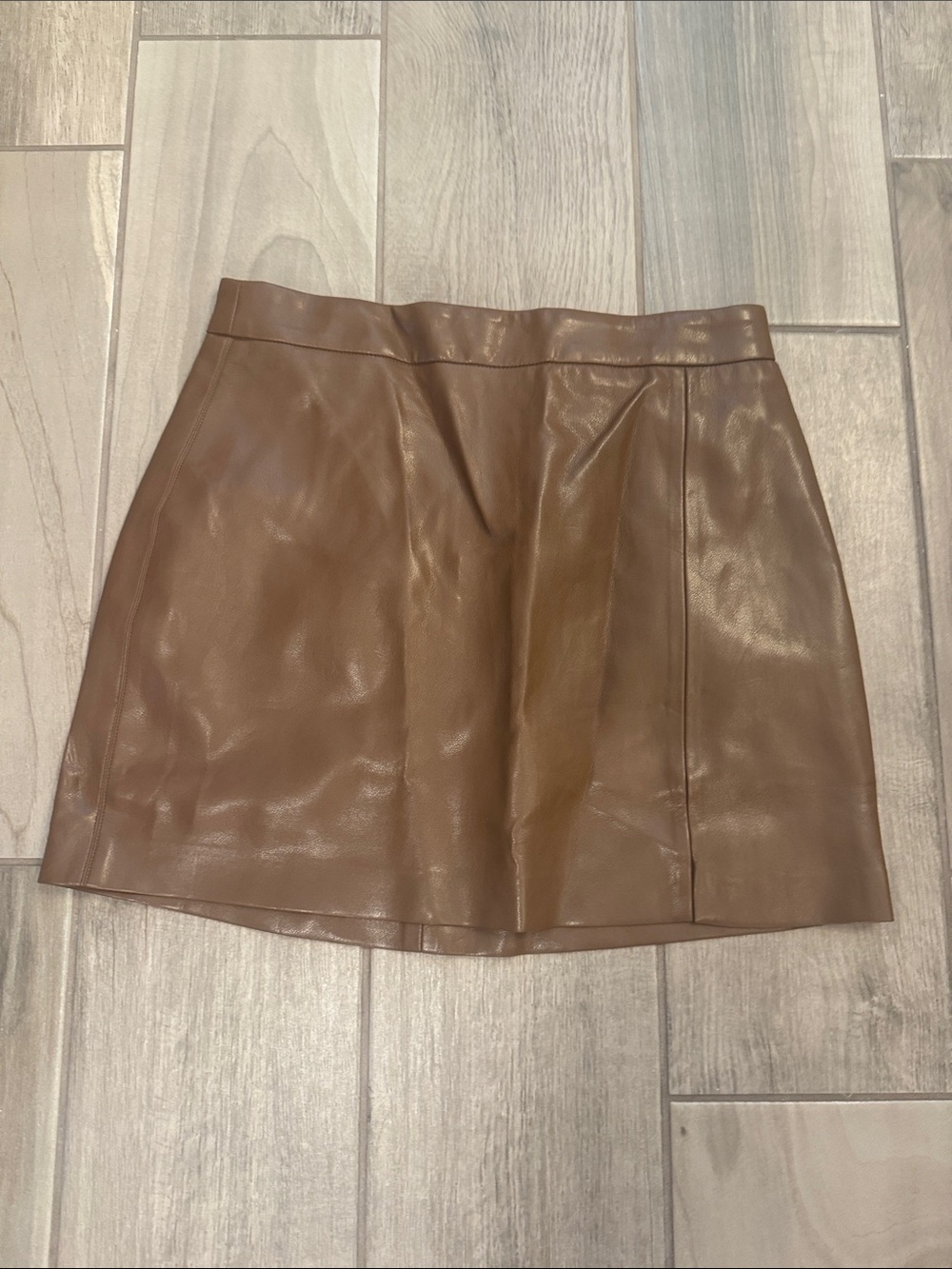 Pink Lily Brown Faux Leather Mini Skirt (never worn)